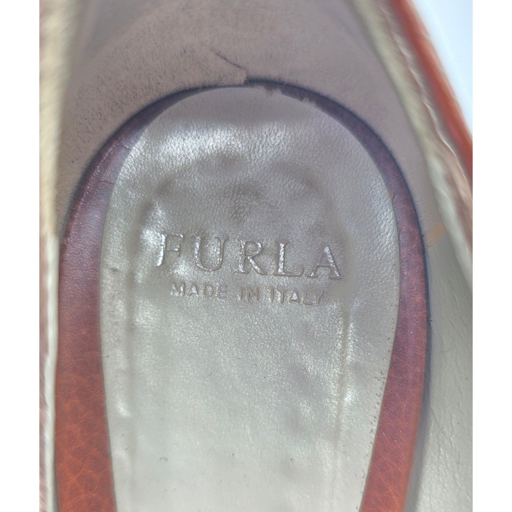 Vintage Furla Brown Leather Pumps Y2K Corporate Chic Buckle Block Heel 38 US 8 - Picture 11 of 14